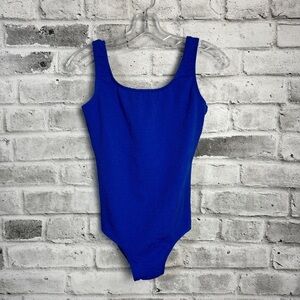 Vintage One Piece Scoop Neck Textured Cobalt Blue Swimsuit